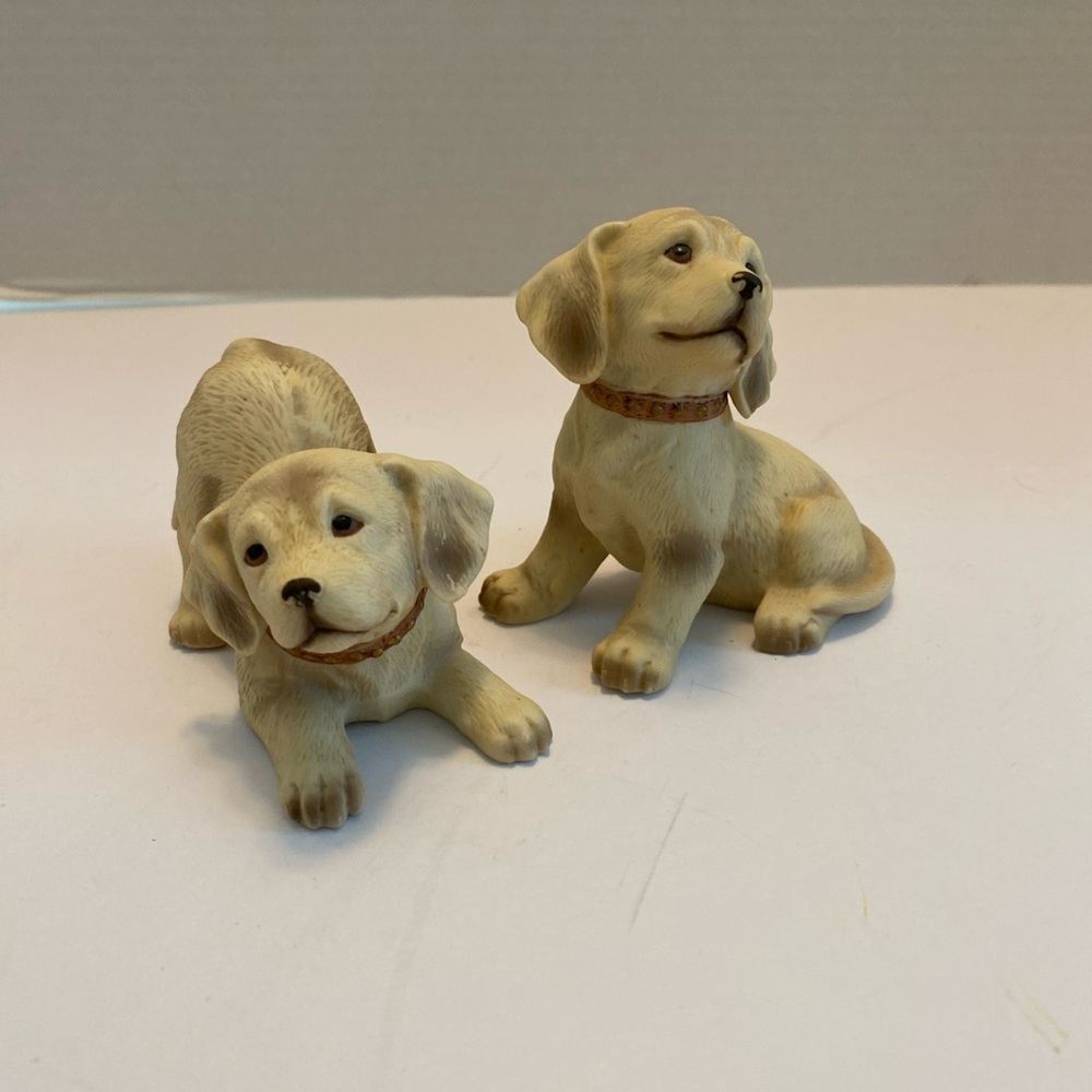 Vintage HOMCO Golden Labrador Dog Puppy Porcelain Figurines #1408 Set of 2